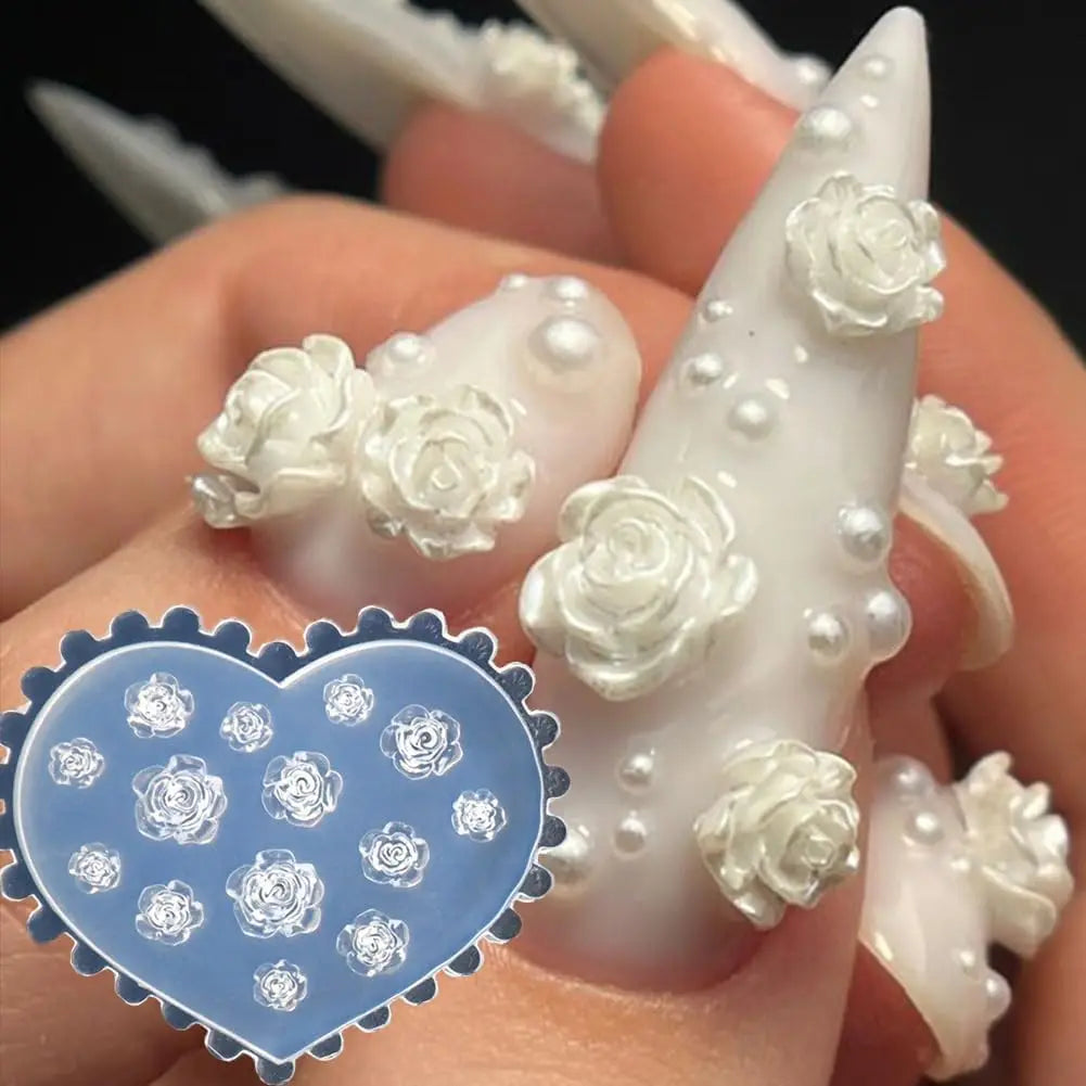 3D Flower Nail Molds Silicone Nail Tools Rose Camellia Flower Nail Charms Resin Molds Nail Art Carving Floral Resin Accessories